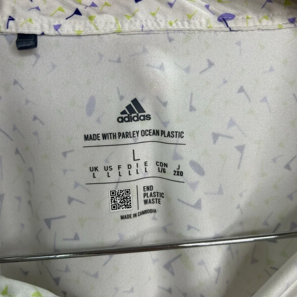 Adidas Golf Polo Flag All Over Pattern Stretch‎ Performance Mens Large